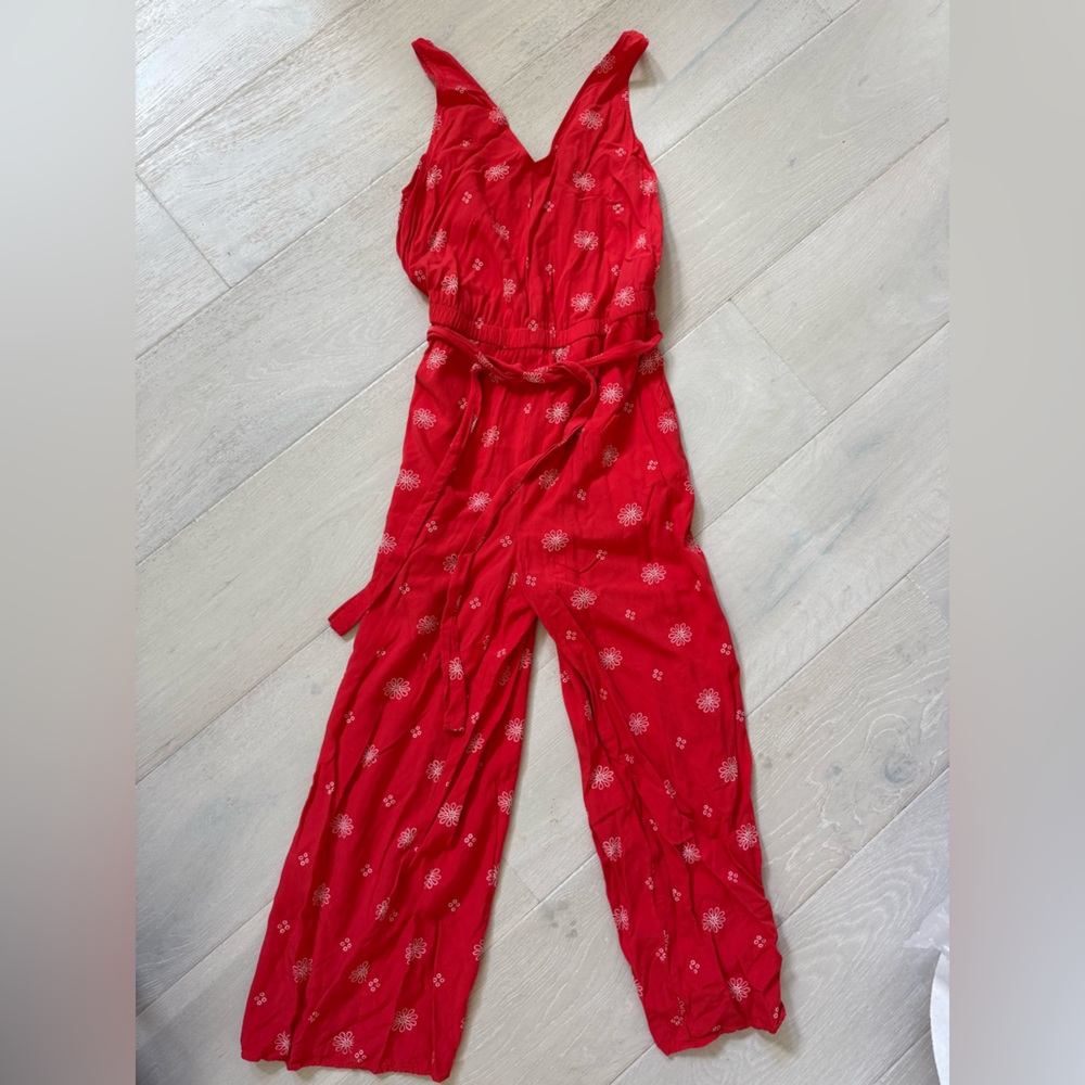 LOFT Red/Coral Jumpsuit with White Pattern - 2